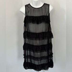 Renamed Black Sheer and Lace Sleeveless Ruffled Dress